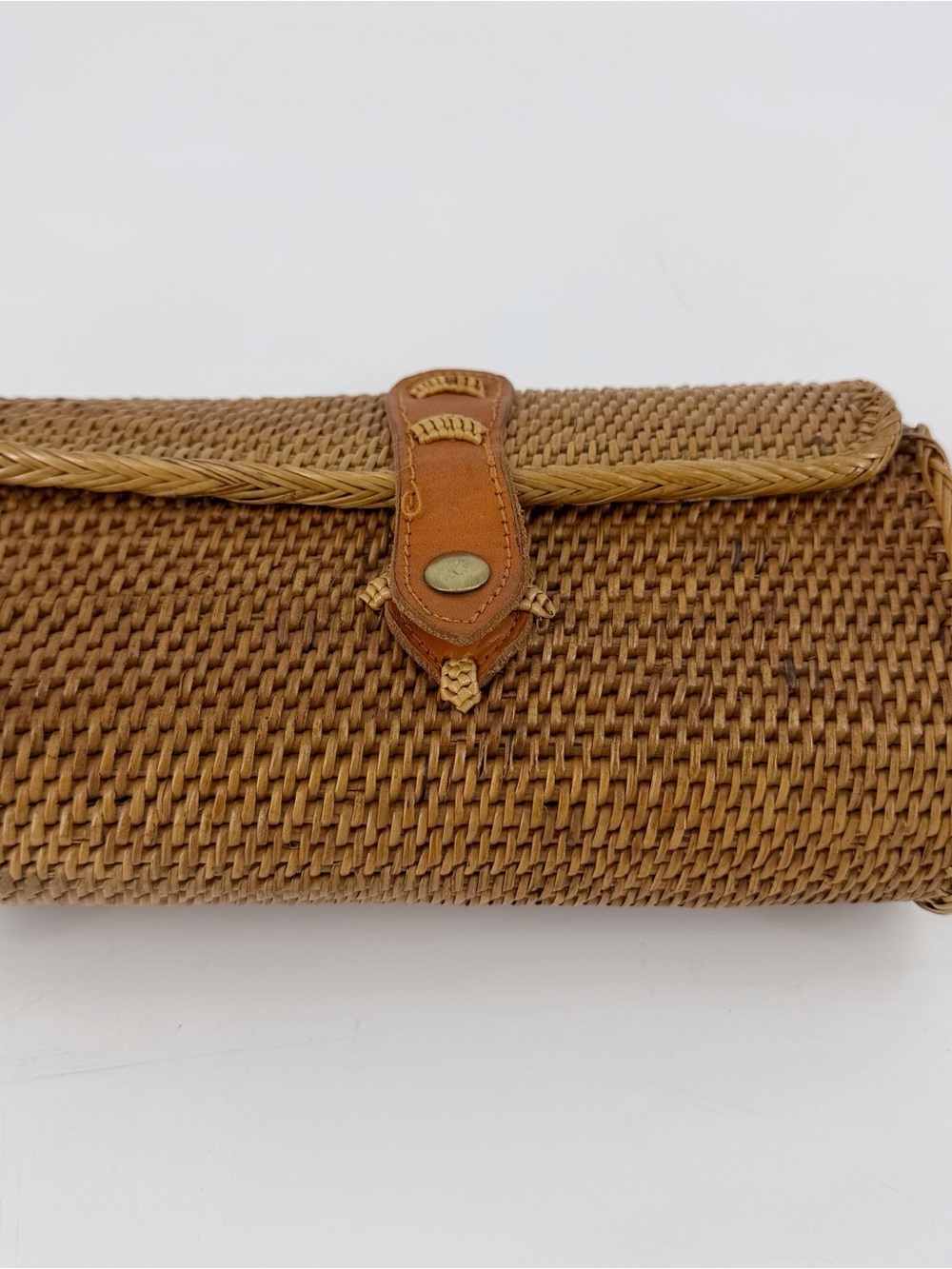 Mini Rattan Crossbody Leather Purse Bali Straw Wicker Boho Clutch - Picture 3 of 9